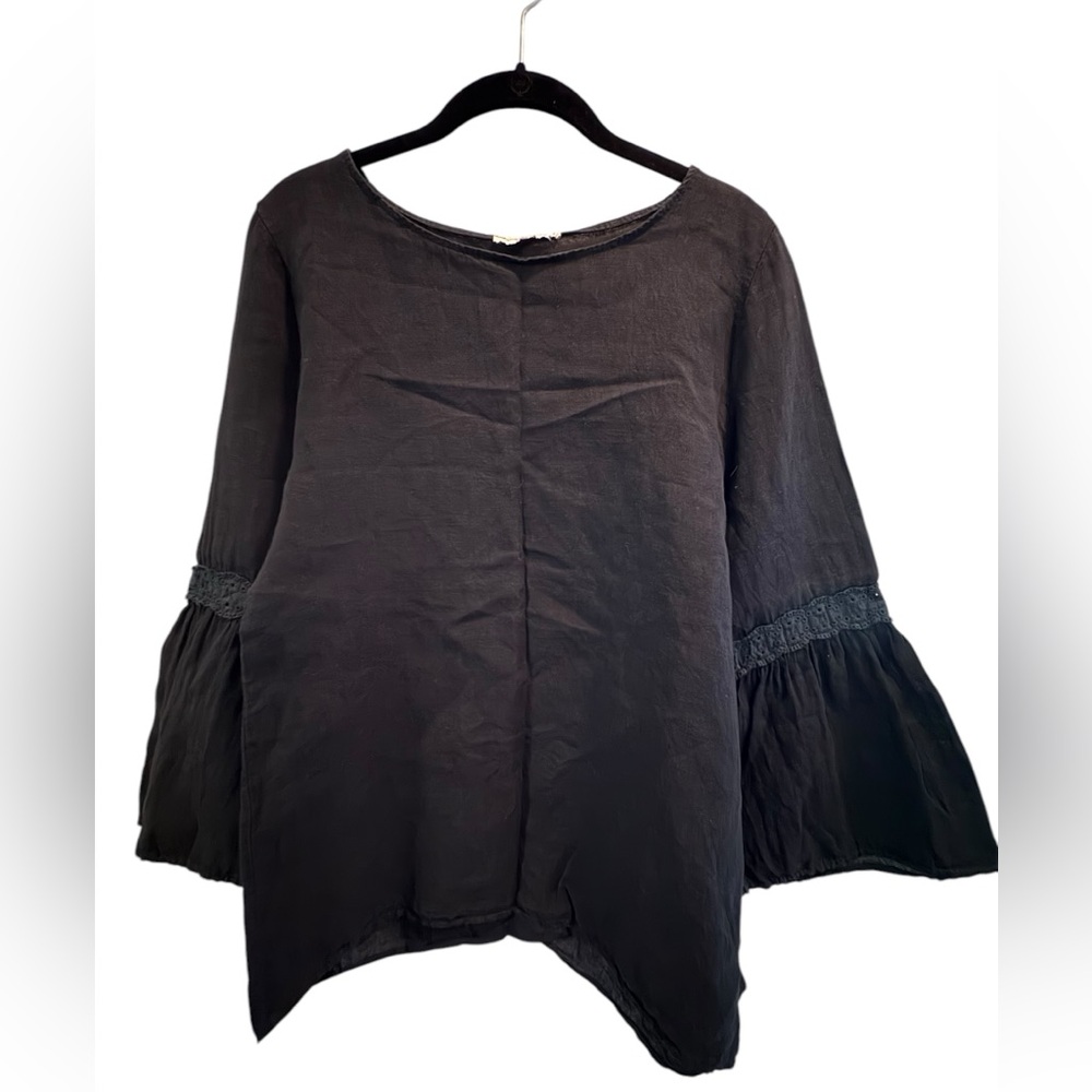 Francesca Bettini Black Linen Blouse Top 3/4 Sleeve size large